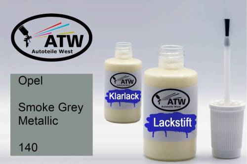 Opel, Smoke Grey Metallic, 140: 20ml Lackstift + 20ml Klarlack - Set, von ATW Autoteile West.